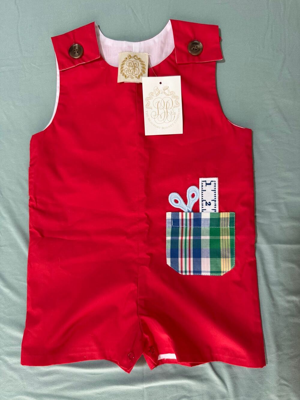 TBBC the Beaufort bonnet company NWT Red school theme john john boys 12-18 mo